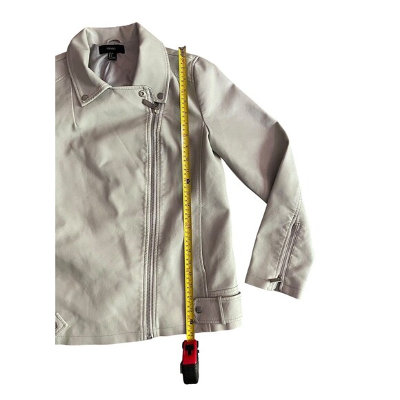 Forever 21 Women's Size L Moto Jacket Light Gray Biker (Collar Cracked Leather) - Picture 6 of 8